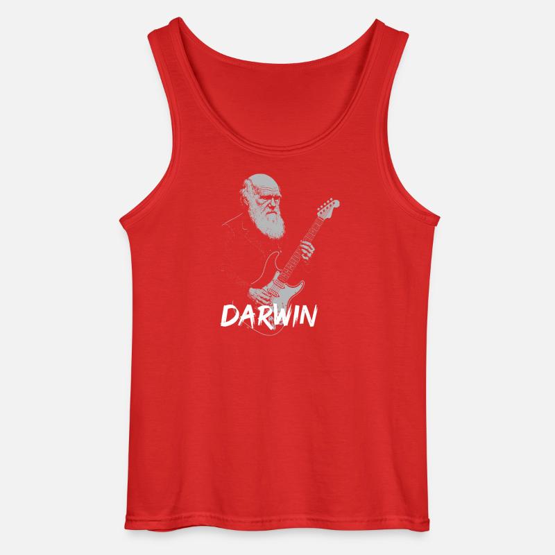 Darwin Playing Guitar Evolution - Gildan Men’s Tank Top - red