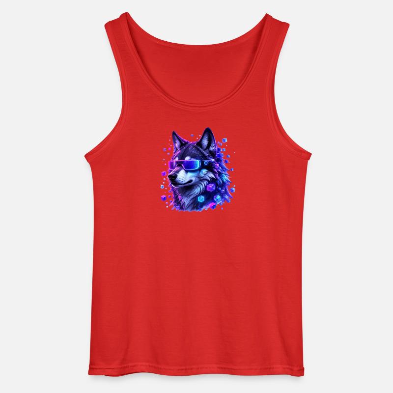 Neon wolf with VRBrille - Gildan Men’s Tank Top - red
