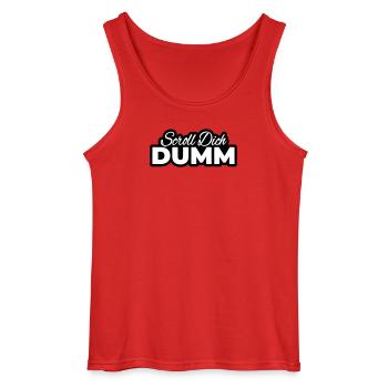 Scroll You Stupid Typo Print - Gildan Men’s Tank Top - red - Front - AI Model Male 185 dark (185cm)
