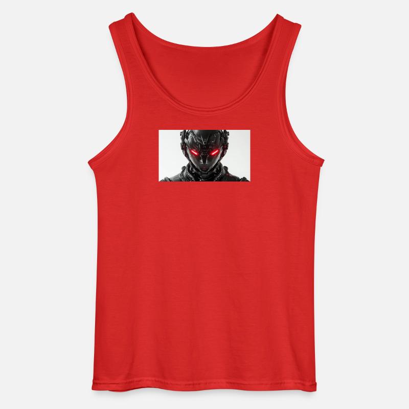 Futuristic robot with red glowing eyes - Gildan Men’s Tank Top - red