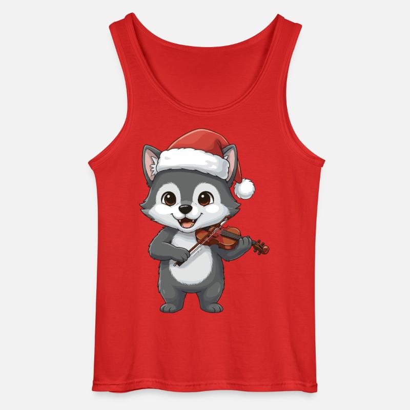 Weihnachtswolf-Tier spielt Geigenkunst - Gildan Männer Tank Top - Rot