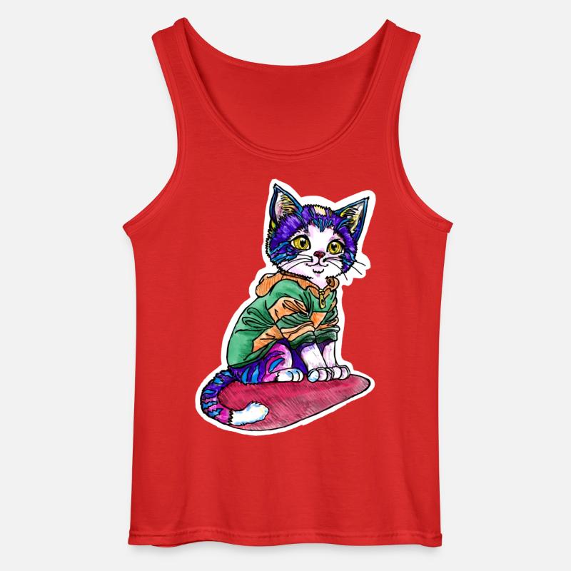 Chat en pull vert - Débardeur Gildan Homme - rouge