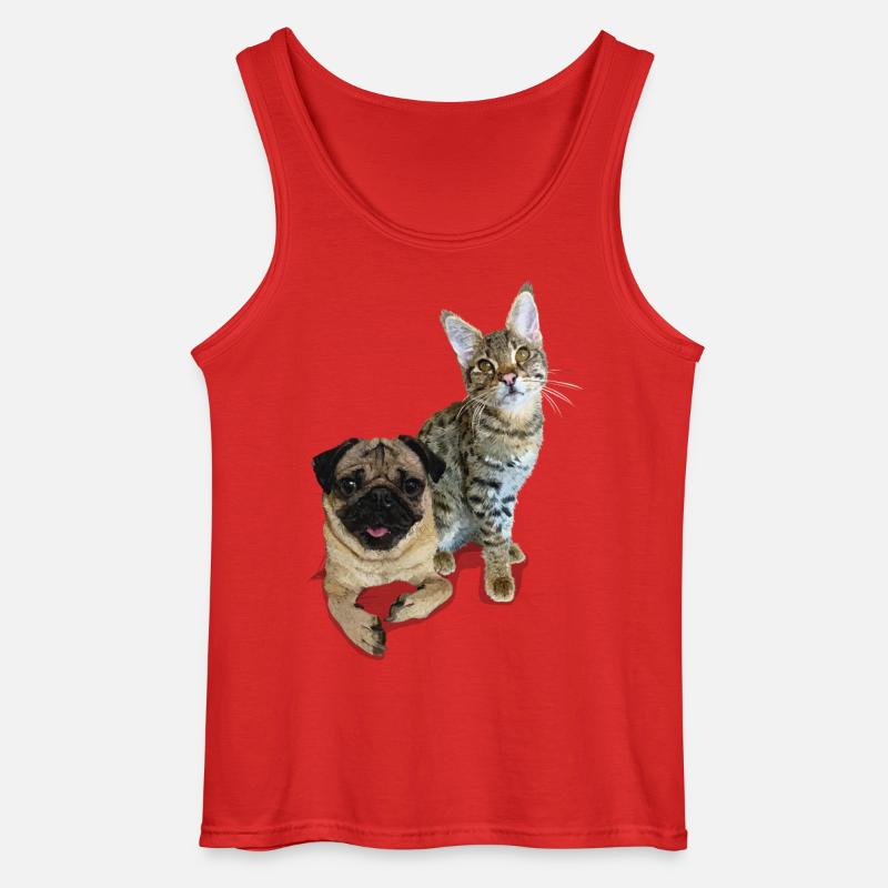 Mops und Katze - Gildan Männer Tank Top - Rot