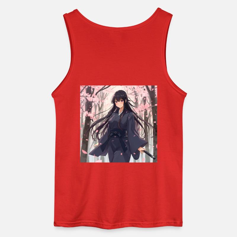 Sakura Samurai in the forest - Gildan Men’s Tank Top - red
