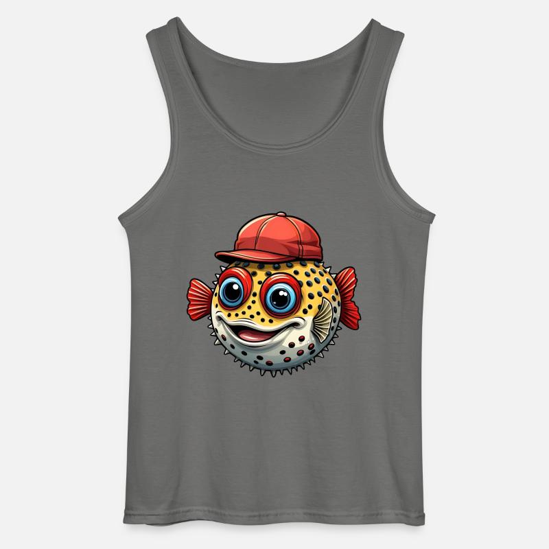 Lustiger Kugelfisch mit roter Basecap - Gildan Männer Tank Top - Anthrazit