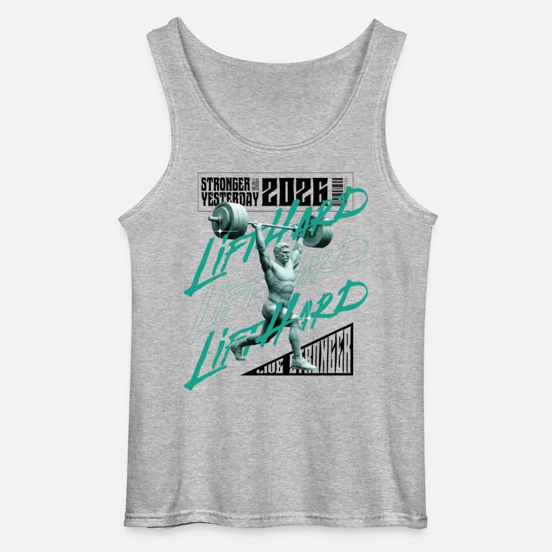 Gewichtheber-Mann, lila-rosa dunkle Version - Gildan Männer Tank Top - Grau meliert