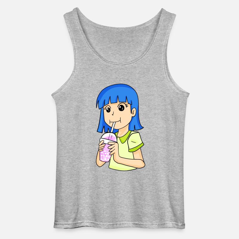 Anime Mädchen mit bubble tea - Gildan Männer Tank Top - Grau meliert