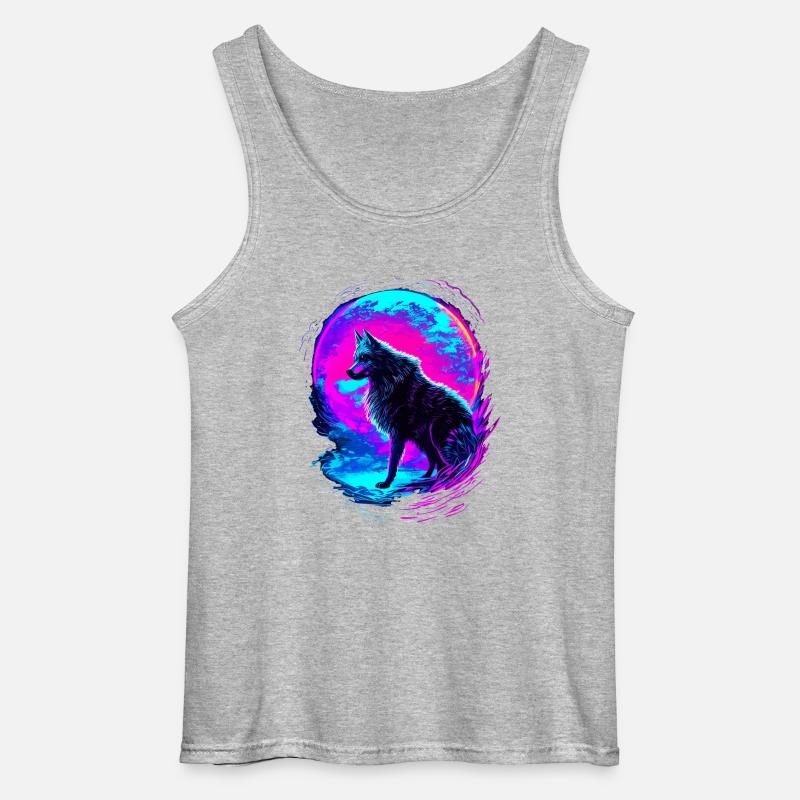 Wolf Neon Moon Synthwave - Gildan Männer Tank Top - Grau meliert