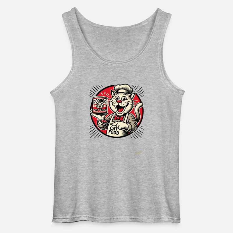 lecker DooDoo Katzenfutter mit Koch-Katze - Gildan Männer Tank Top - Grau meliert