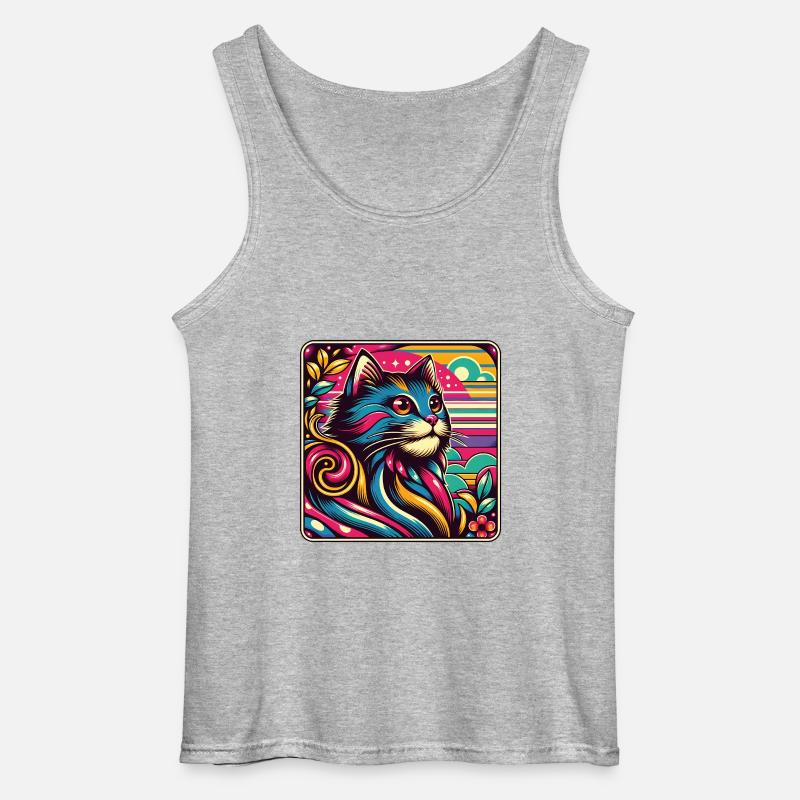 Buntes dekoratives Katzenportrait - Gildan Männer Tank Top - Grau meliert