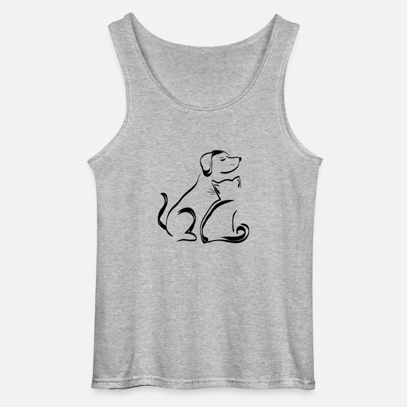 Hund & Katze Umrisse Schwarz - Gildan Männer Tank Top - Grau meliert