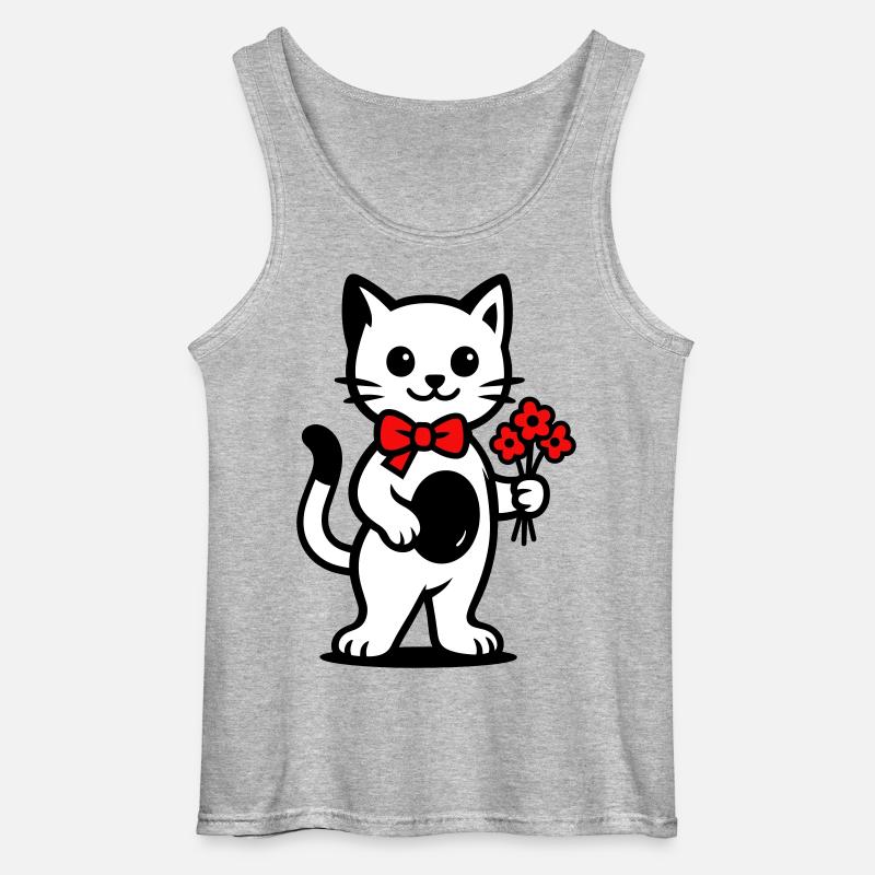 Kawaii cat lover with red ribbon - Gildan Men’s Tank Top - sports grey