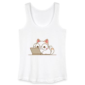 Chat kawaii au travail - Débardeur bio Femme - blanc - Devant