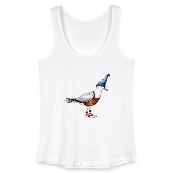 Illustration amusante de mouettes avec casquette et salopette - Débardeur bio Femme - blanc - Devant