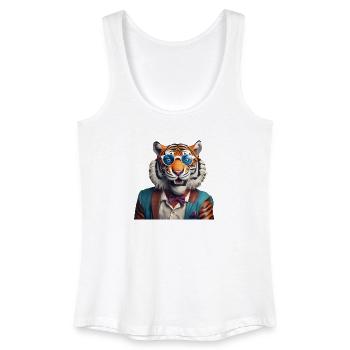 Tigre sophistiqué avec lunettes de soleil bleues - Débardeur bio Femme - blanc - Devant
