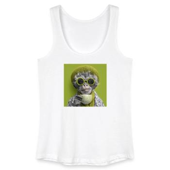 Stylisher Affe mit Sonennbrille und Kaffeetasse - Frauen Bio Tank Top - Weiß - Vorne