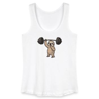 Fitness Faultier mit Langhantel im Comic Stil - Frauen Bio Tank Top - Weiß - Vorne