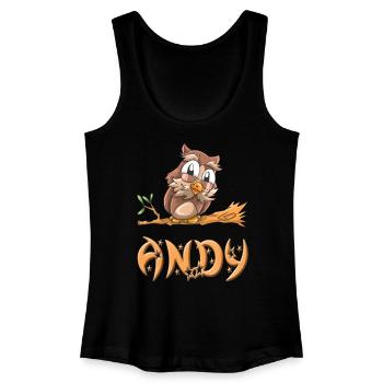 Eule Andy - Frauen Bio Tank Top - Schwarz - Vorne