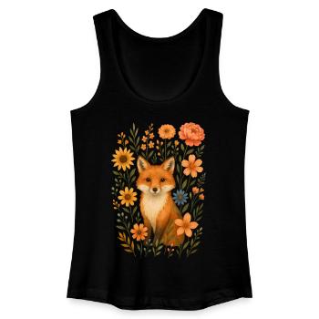 Fuchs mit Blumen Cottagecore - Frauen Bio Tank Top - Schwarz - Vorne