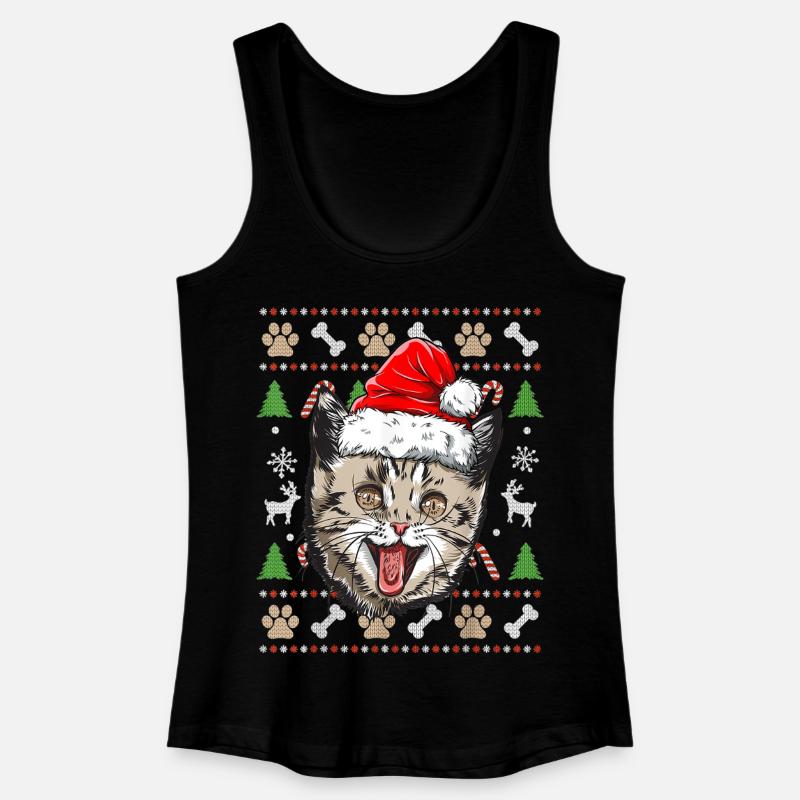 Pull Moche de Noël Chat Mignon idée Cadeau Joyeux - Débardeur bio Femme - noir