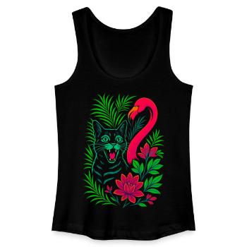Tropische Katze & Flamingo - Sommer 2025 - Frauen Bio Tank Top - Schwarz - Vorne