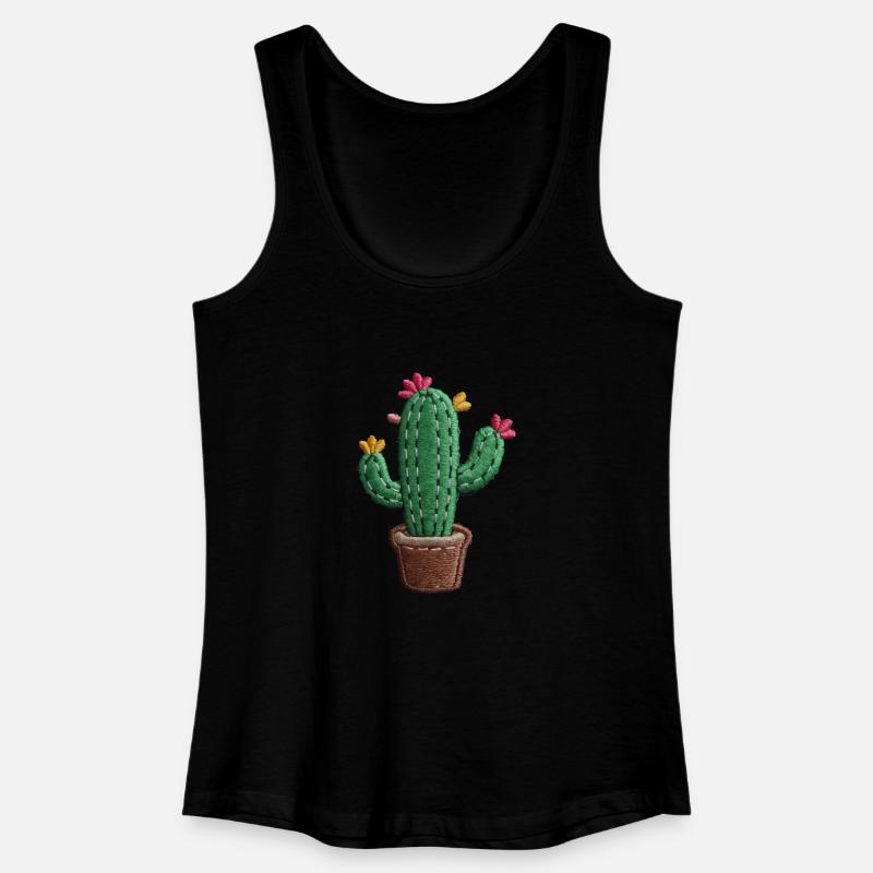 Gestickter Kaktus - Frauen Bio Tank Top - Schwarz