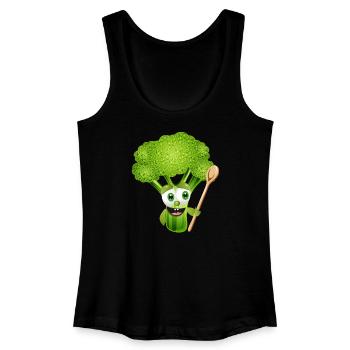 lustiges Comic Brokkoli Röschen mit Kochlöffel - Frauen Bio Tank Top - Schwarz - Vorne