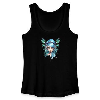 Fée Papillon aux cheveux bleus – Fantaisie - Débardeur bio Femme - noir - Devant