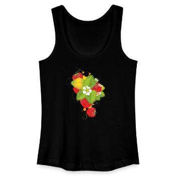Fraises rouges aux fleurs vertes et blanches juteuses - Débardeur bio Femme - noir - Devant