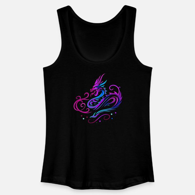 Mystisk stammedrage i neonfarger - Økologisk singlet for kvinner - svart
