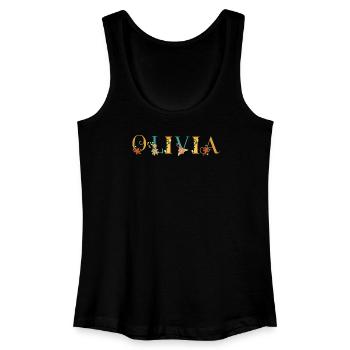 OLIVIA Name Art With Flowers Embroidered - Women’s Organic Tank Top - black - Front