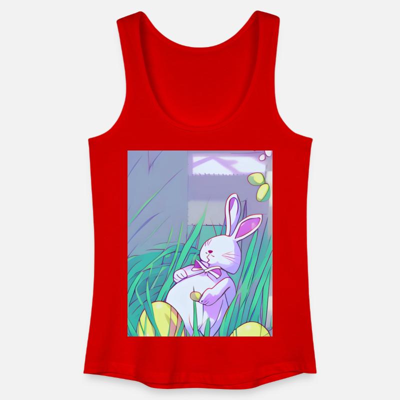 Pastel Easter Bunny in Spring Grass - Women’s Organic Tank Top - red