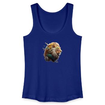 Beau lion, plumes dans la crinière du lion - Débardeur bio Femme - bleu roi - Devant