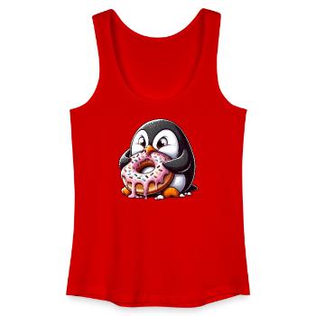 Leuke pinguïn met donut grappig cartoon - Vrouwen bio tanktop - rood - Voor