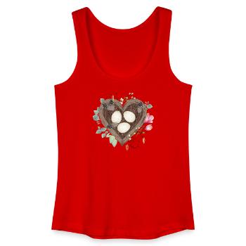 Herzförmiges Vogelnest mit Vogeleiern und Blüten - Frauen Bio Tank Top - Rot - Vorne
