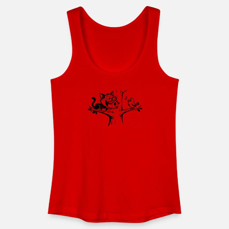 Cartone animato con umorismo nero gatto e uccello - Top da donna ecologico - rosso