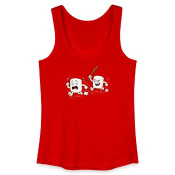 Motif comique Drôle de guimauves en fuite - Débardeur bio Femme - rouge - Devant