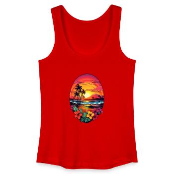 palmiers hawaï surf océan planche de surf design - Débardeur bio Femme - rouge - Devant