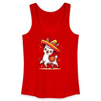 Lama Fiesta im Sombrero - Frauen Bio Tank Top - Rot - Vorne