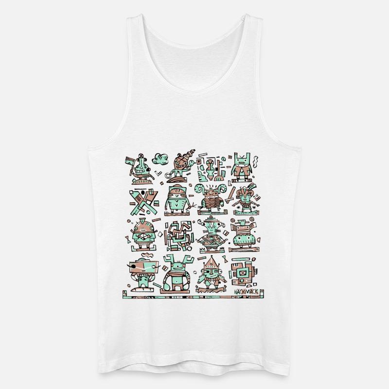 Kunterbunte Doodle-Roboterwelt - Männer Bio Tank Top - Weiß