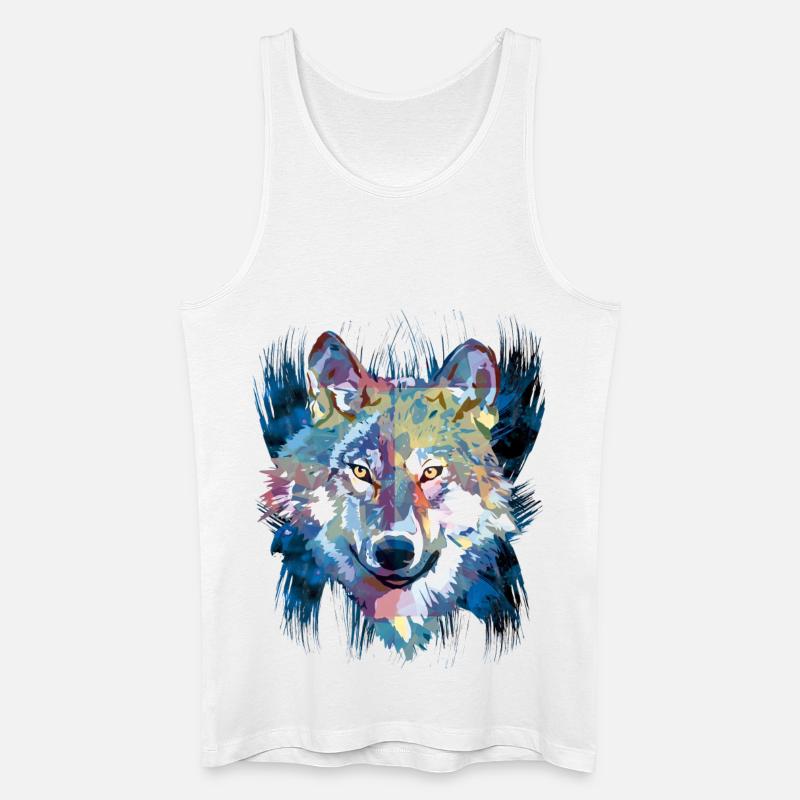 Polygon Wolf - Smuk grå ulv i blåt - Økologisk tanktop til mænd - hvid
