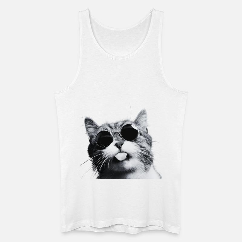 Chill Cat mit runder Sonnenbrille - Männer Bio Tank Top - Weiß