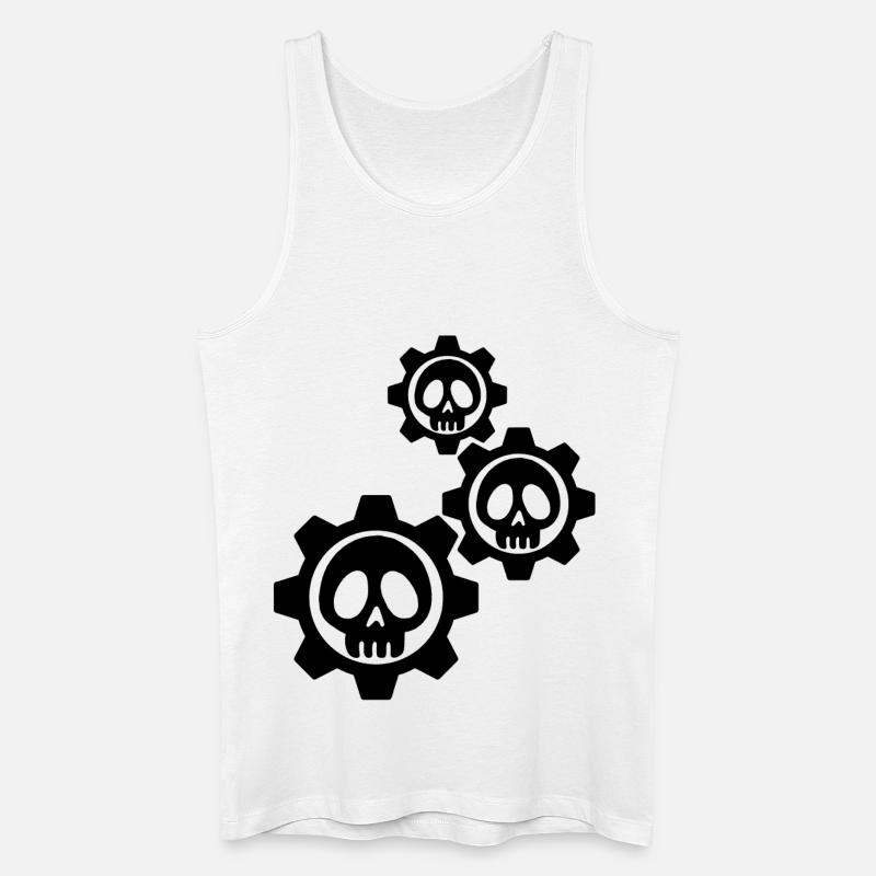 Schwarze Totenköpfe und Zahnräder - Männer Bio Tank Top - Weiß