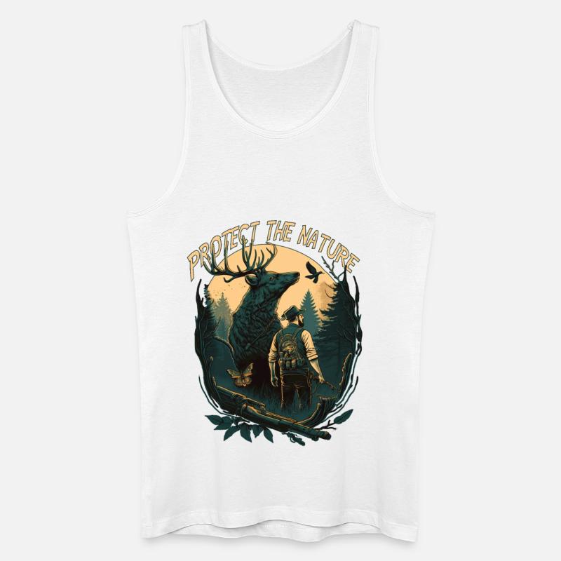 Jäger mit Tieren im Wald - Männer Bio Tank Top - Weiß