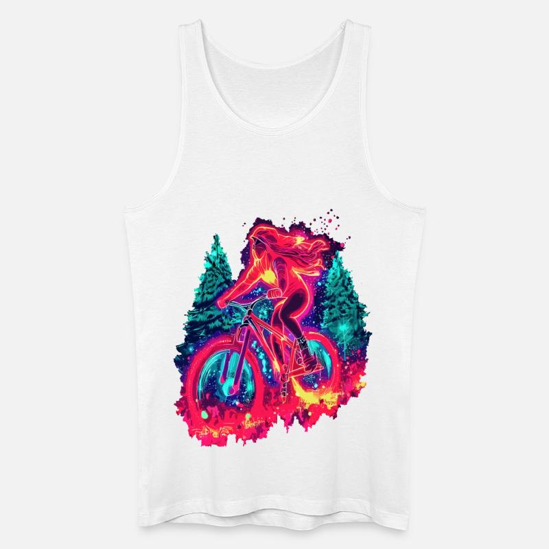 Synthwave Mountainbike Mädchen Waldfahrt - Männer Bio Tank Top - Weiß
