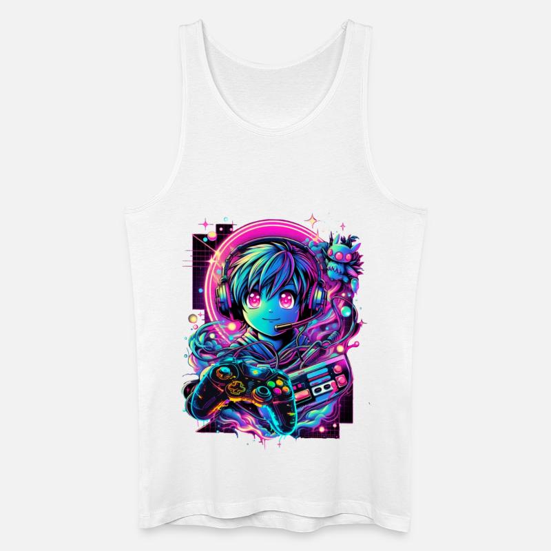 Gamer Controller Anime Synthwave Art - Männer Bio Tank Top - Weiß