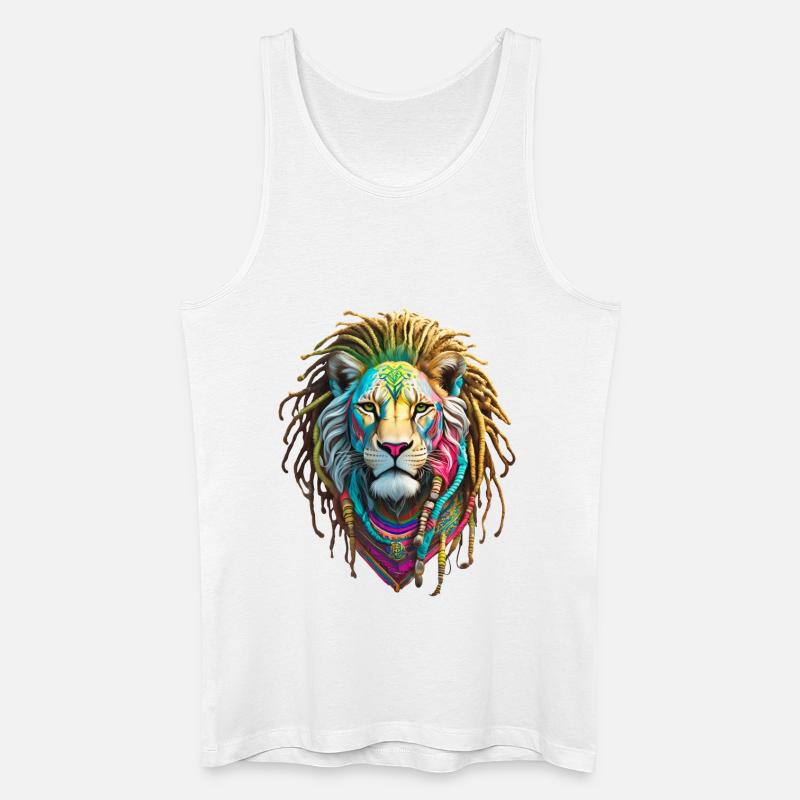 Bunte Afro Löwen und kunstvolle Dreadlocks - Männer Bio Tank Top - Weiß