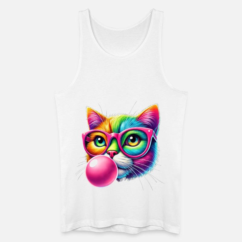 Bunte Katze mit Brille und Kaugummi-Design - Männer Bio Tank Top - Weiß
