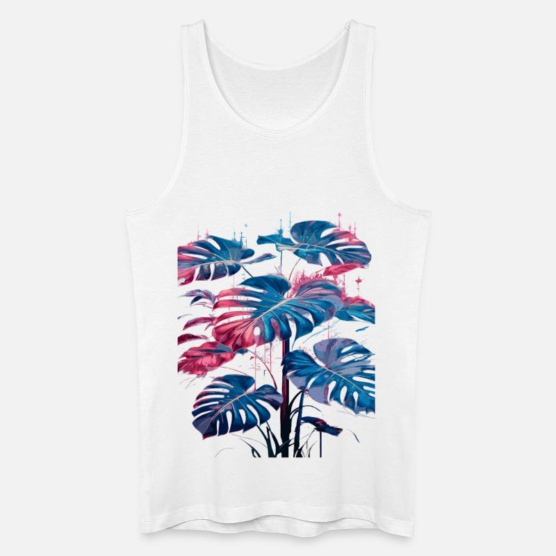 Retro Monstera Pflanze Neon Synthwave - Männer Bio Tank Top - Weiß