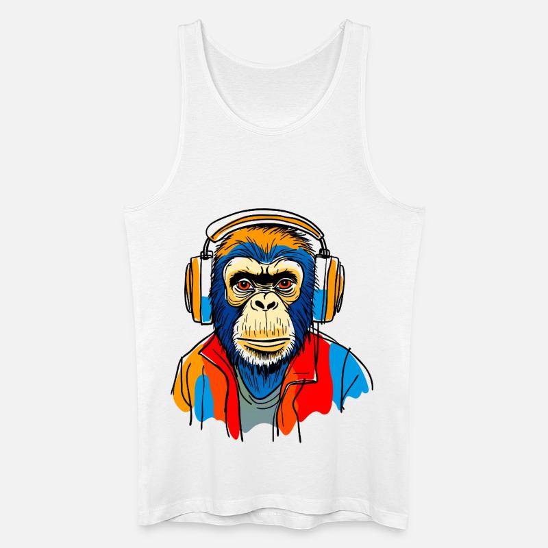 Singe avec casque - Débardeur bio Homme - blanc